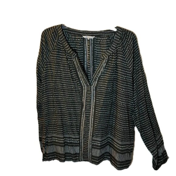 Sandwich Green White Dot Stripe Blouse Size 12 Lightweight Long Sleeve V-Neck - Picture 2 of 10